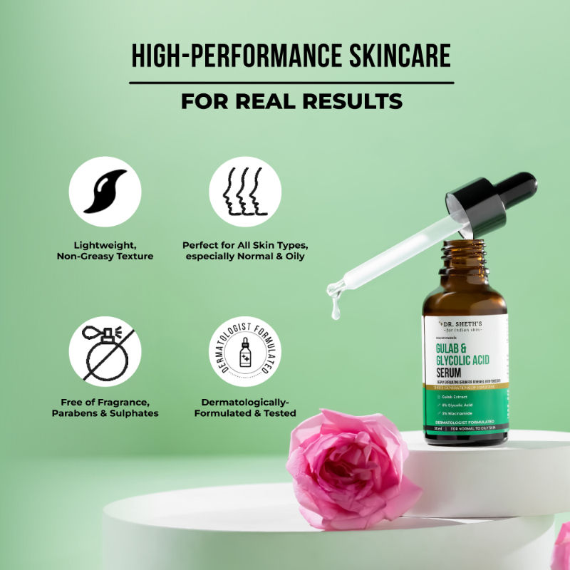 Dr. Sheth's Gulab and 6% Glycolic Acid Serum to Brighten and Improve Skin Texture