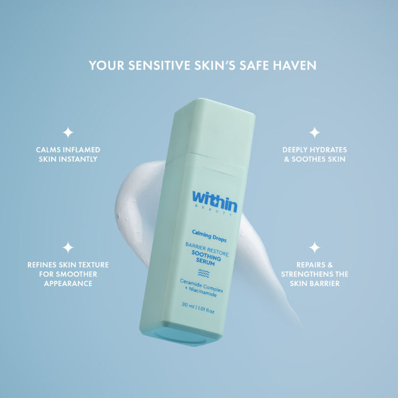 Within Beauty Ceramide & Niacinamide Serum, Calming Drops Barrier Restore Soothing Serum