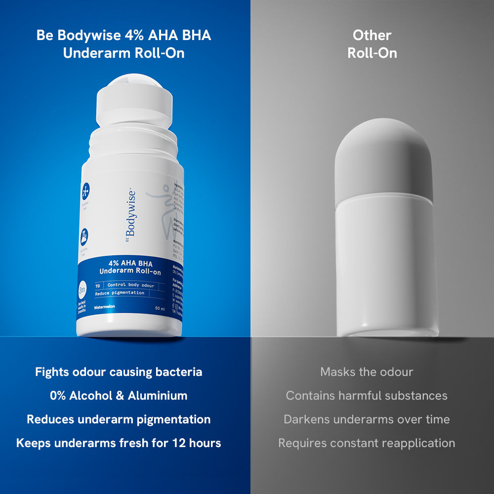 Be Bodywise 4% AHA BHA Underarm Roll On Deodorant Watermelon Fragrance - Treats Odour & Pigmentation