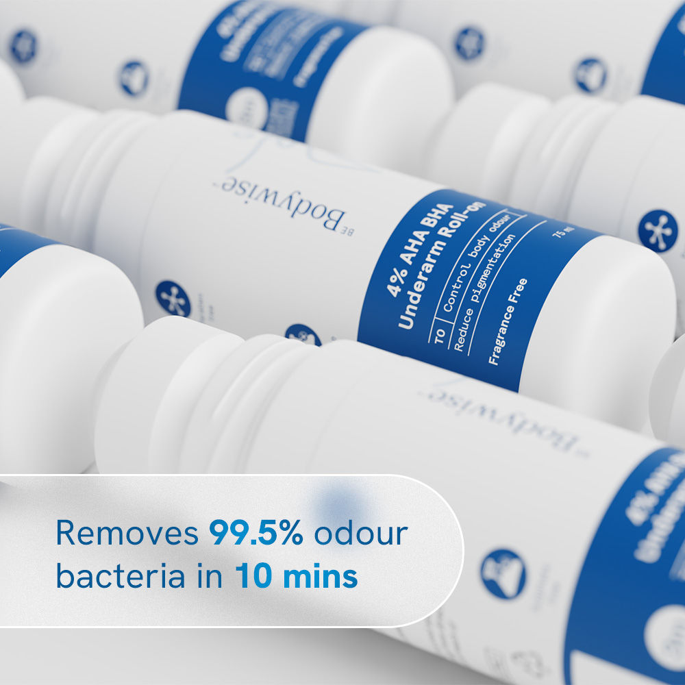 Be Bodywise 4% AHA BHA Fragrance Free Underarm Roll On - With 2% Lactic Acid & Alpha Arbutin