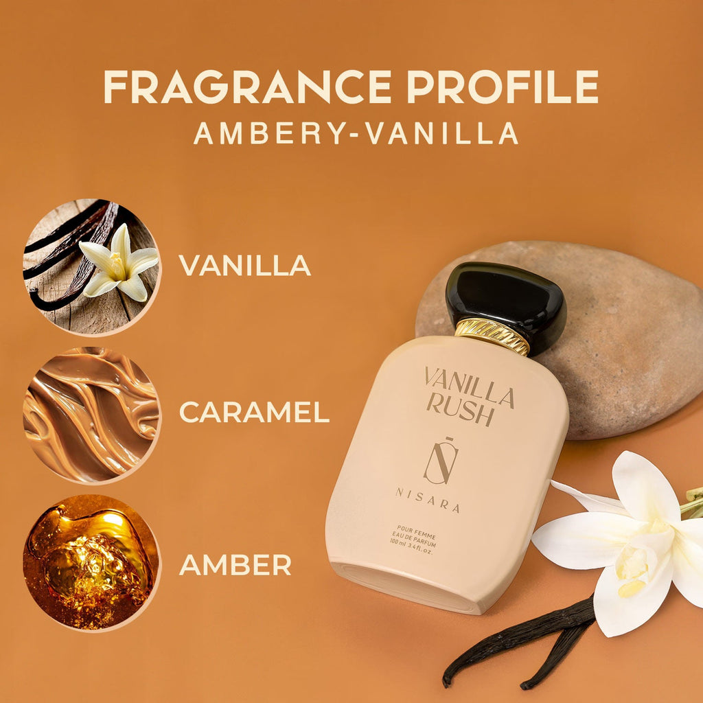 NISARA Vanilla Rush - Perfume For Women,Eau De Parfum,Long Lasting Vanilla Amber & Caramel Fragrance