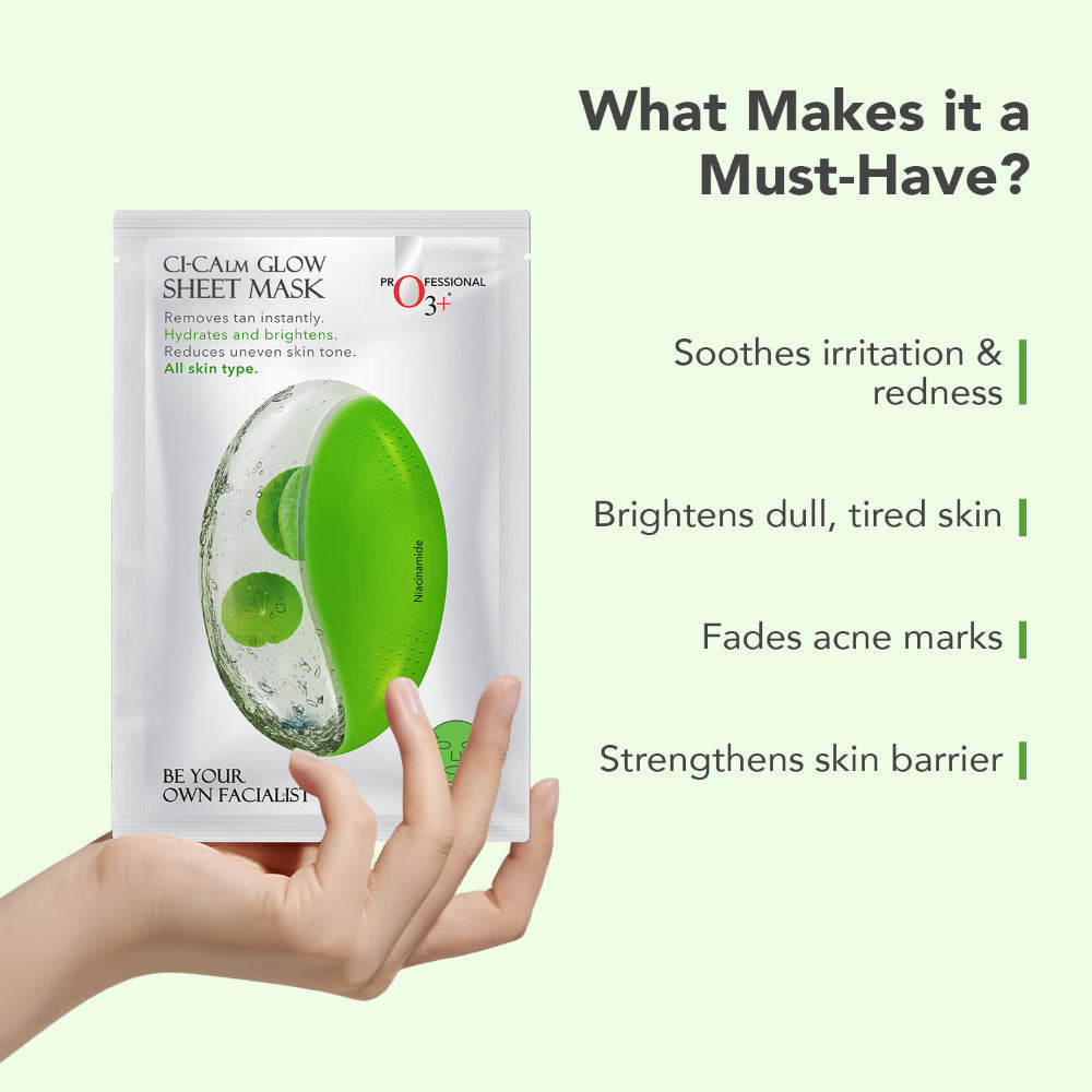 O3+ Ci-Calm Glow Sensitive Skin Sheet Mask with Ceramide for Barrier Repair & Anti Redness