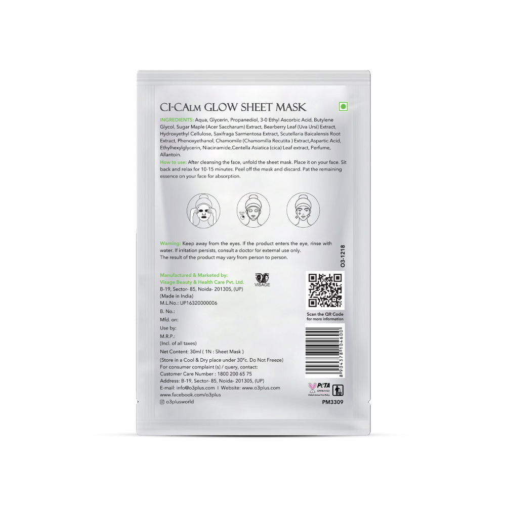 O3+ Ci-Calm Glow Sensitive Skin Sheet Mask with Ceramide for Barrier Repair & Anti Redness