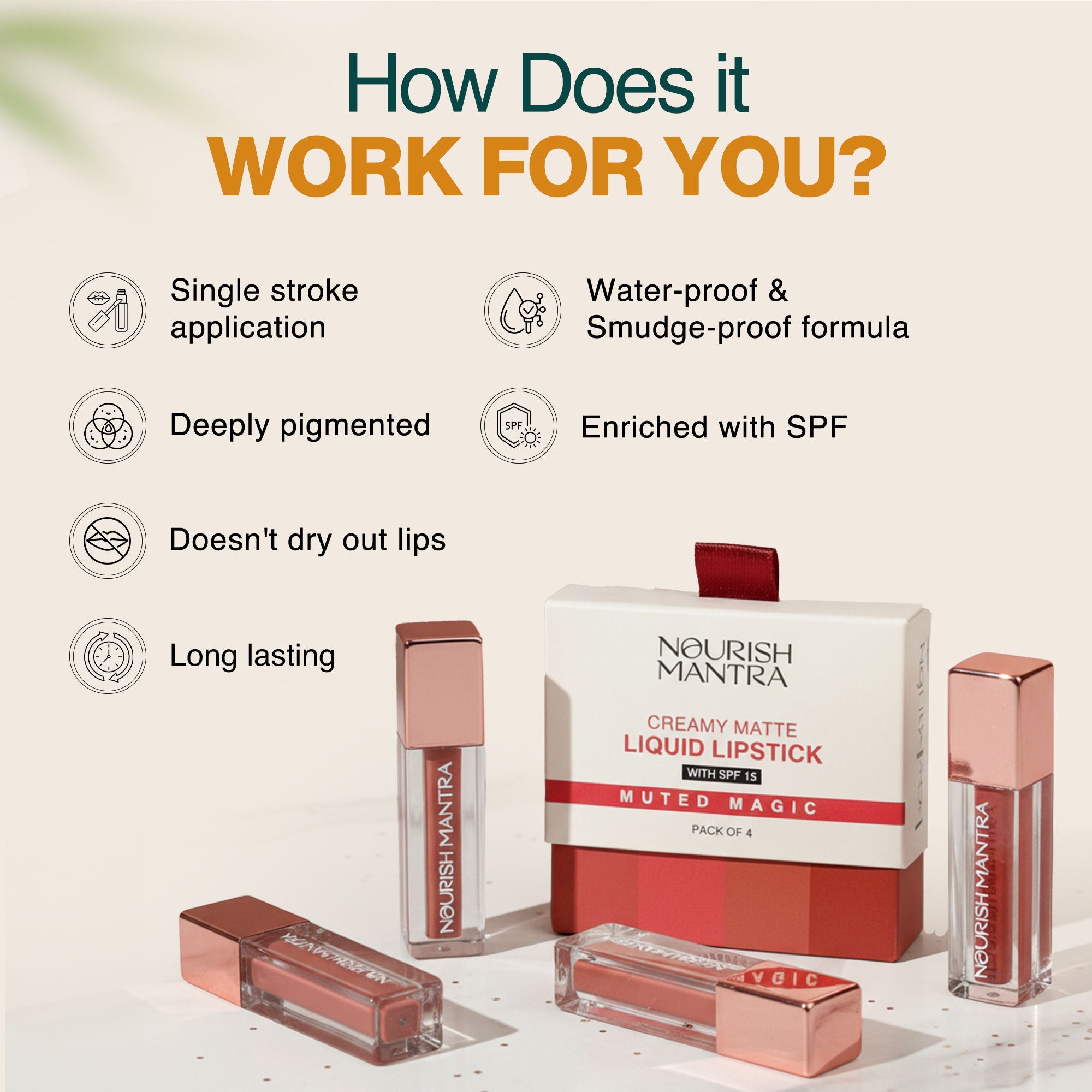 Nourish Mantra Liquid Lipstick Muted Magic Creamy Matte with SPF