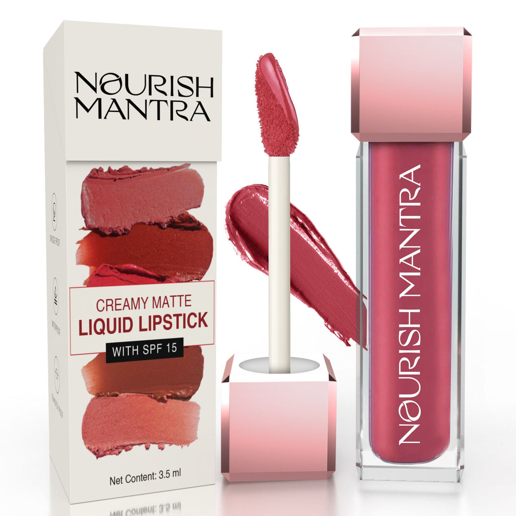 Nourish Mantra Liquid Lipstick Creamy Matte with SPF/ Water Proof, Smudge Proof Shade Masoom Pink