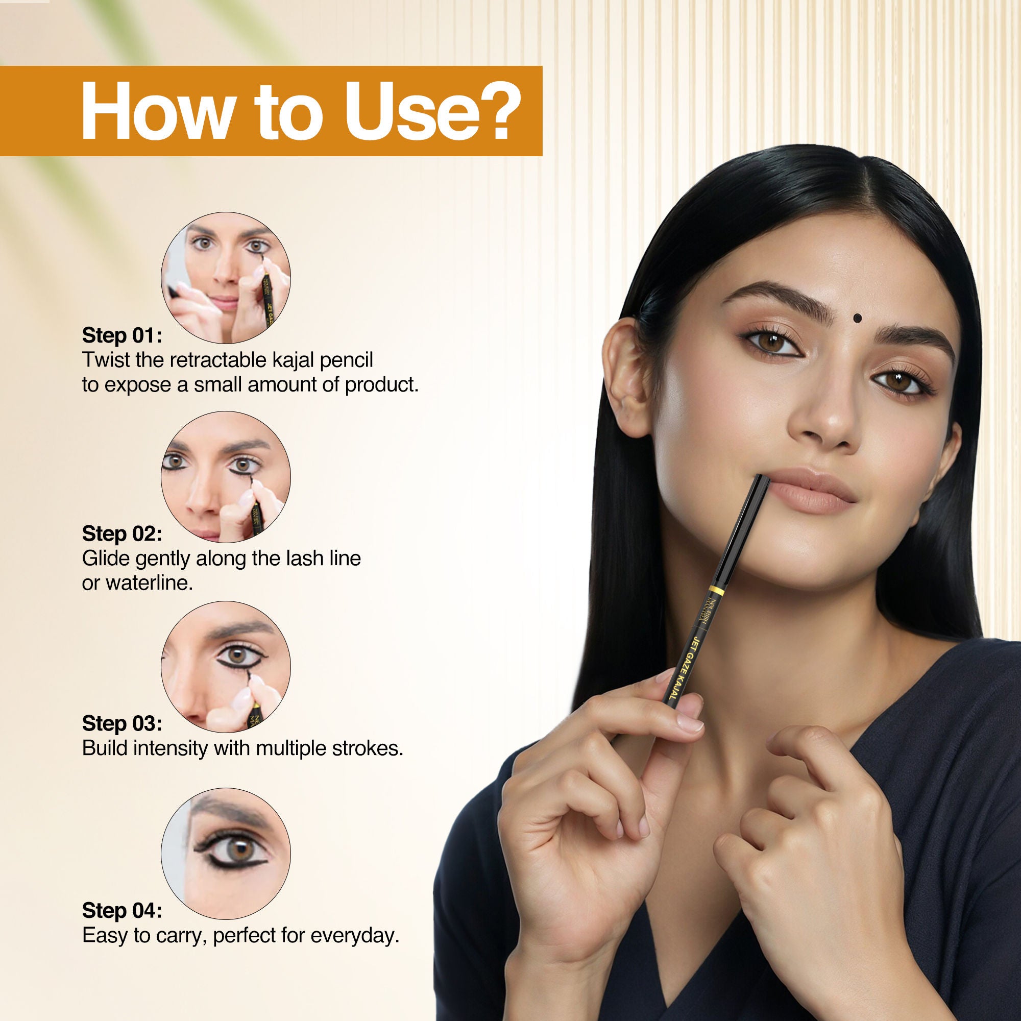 Nourish Mantra Jet Gaze Kajal Urban Rani - Blue with Almond Oil & Vitamin E