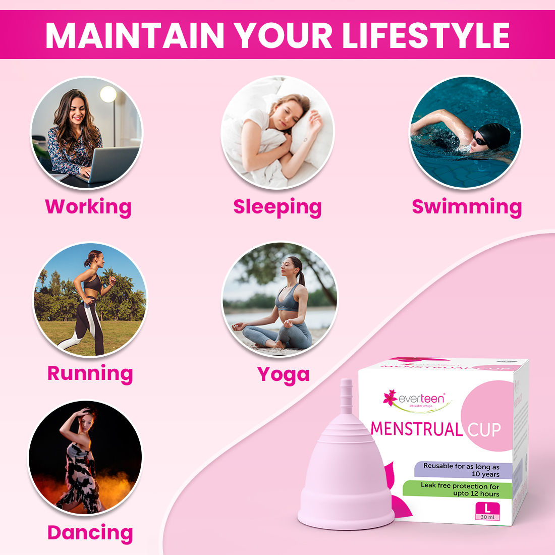 Everteen Menstrual Cup (S) for Women - 12 hours Leak-Proof Protection