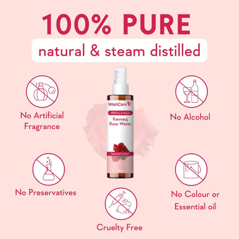 Wishcare Pure & Natural Kannauj Rose Water For Skin Face & Hair - Rose Water Spray Face Toner