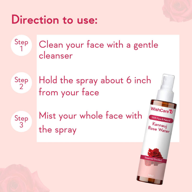 Wishcare Pure & Natural Kannauj Rose Water For Skin Face & Hair - Rose Water Spray Face Toner