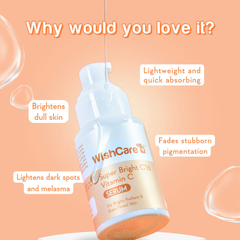 WishCare Super Bright C16 Vitamin C Face Serum for Glowing Skin- Reduces Pigmentation & Dark Spots