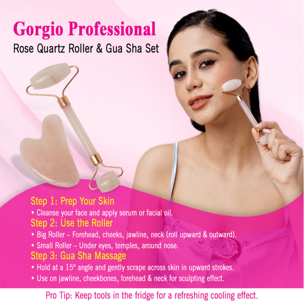 Gorgio Professional Jade Roller + Guasha Set (Colour /Shape May Vary)
