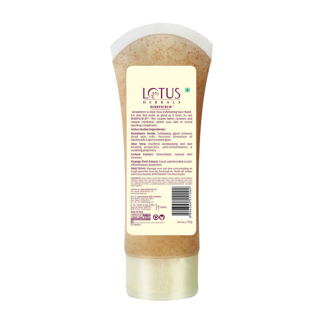 Lotus Herbals Berryscrub Strawberry & Aloe Vera Exfoliating Face Wash, Blackhead Removal