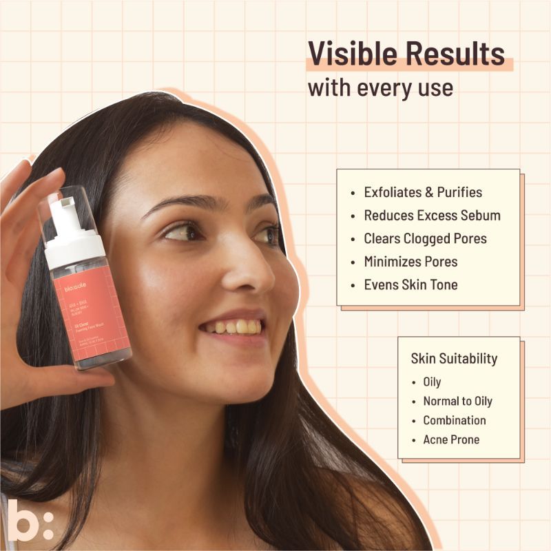 Biocule AHA BHA Oil Clear Foaming Face Wash For Oily & Acne Prone Skin