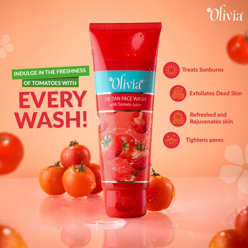 Olivia De-Tan Face Wash – With Tomato Juice for Clear, Bright & Even-Toned Skin