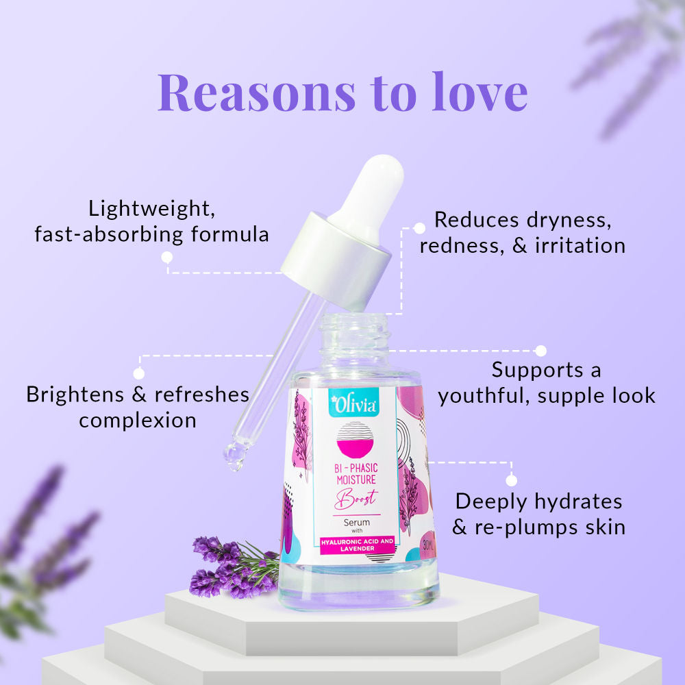 Olivia Bi-Phasic Moisture Boost Face Serum – Deep Hydration Formula for Soft, Smooth, Dewy Skin