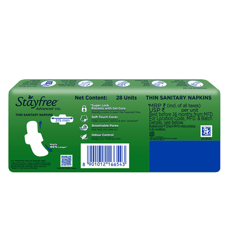 Stayfree Advanced Ultra Soft Sanitary Pads with Cottony Soft Cover XXL for Heavy Flow