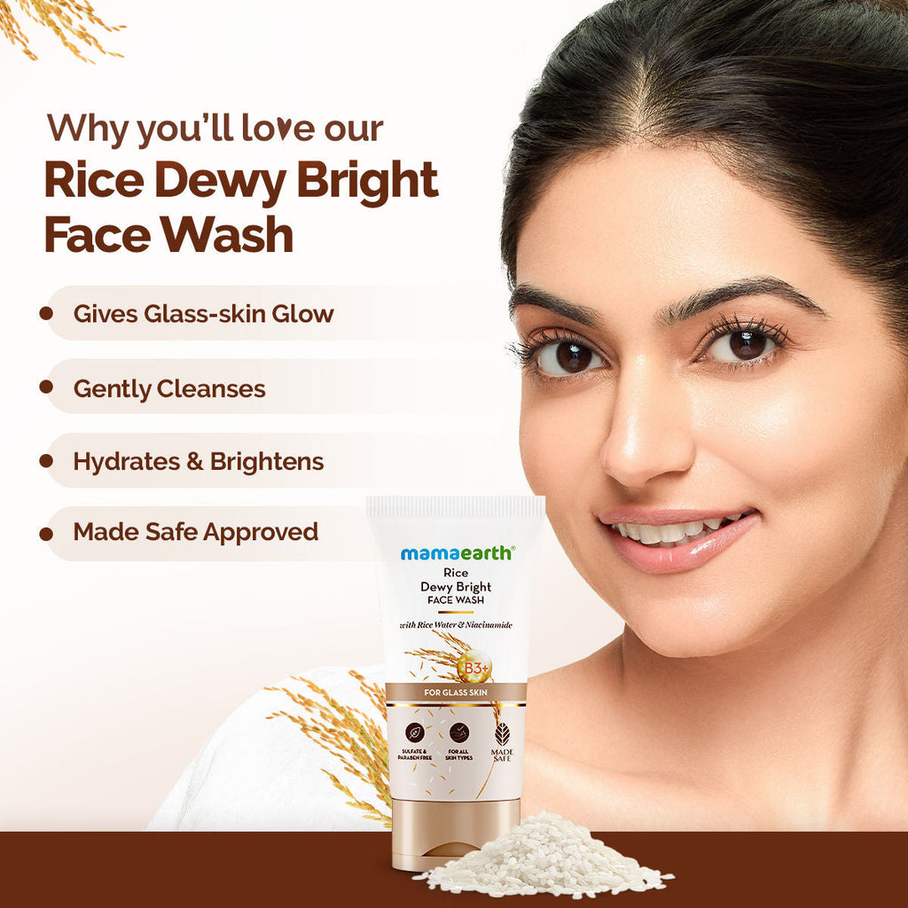 Mamaearth Rice Face Wash With Rice Water & Niacinamide for Glass Skin
