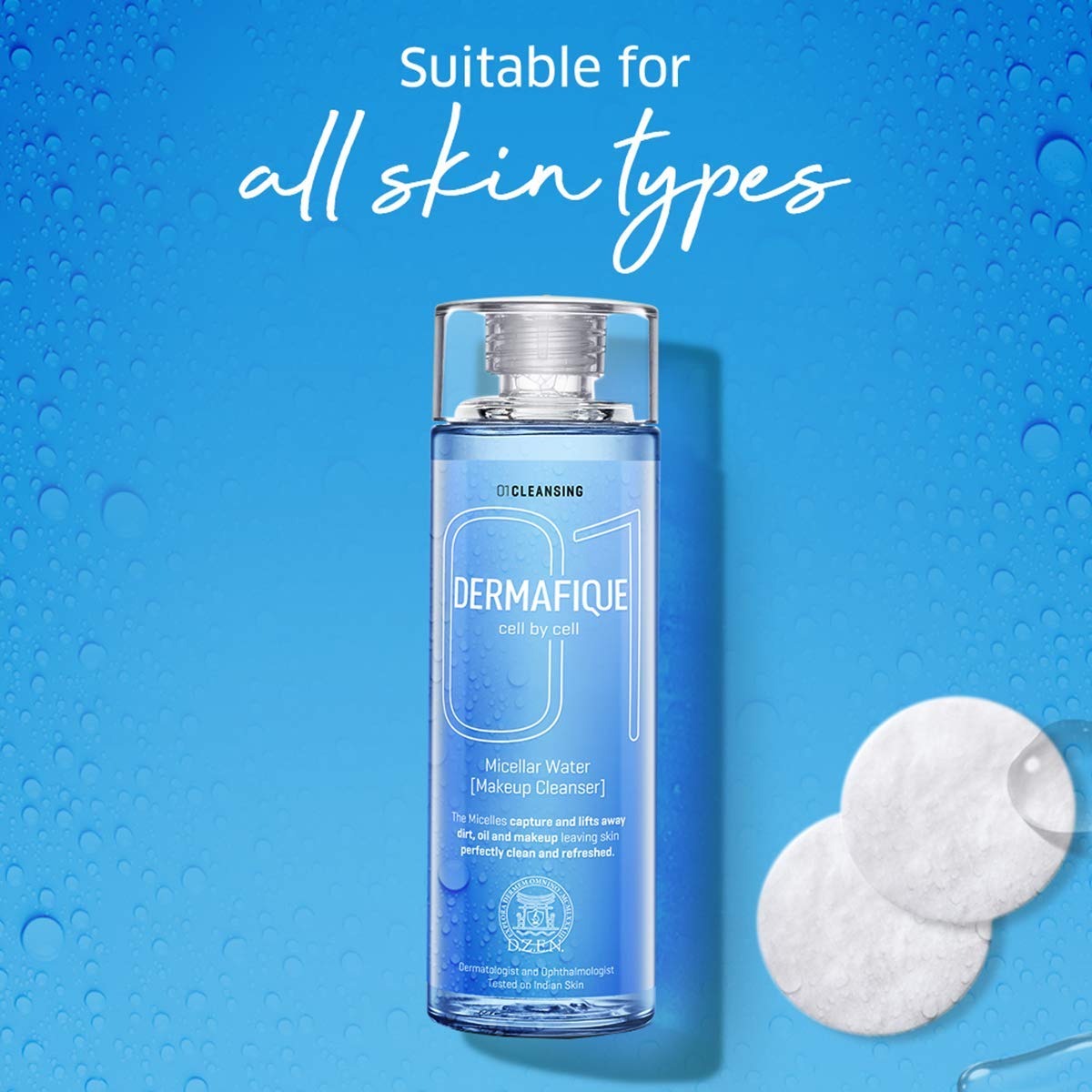 Dermafique Micellar Water, with Hyaluronic Acid - Alcohol Free Makeup Cleanser, Removes Makeup