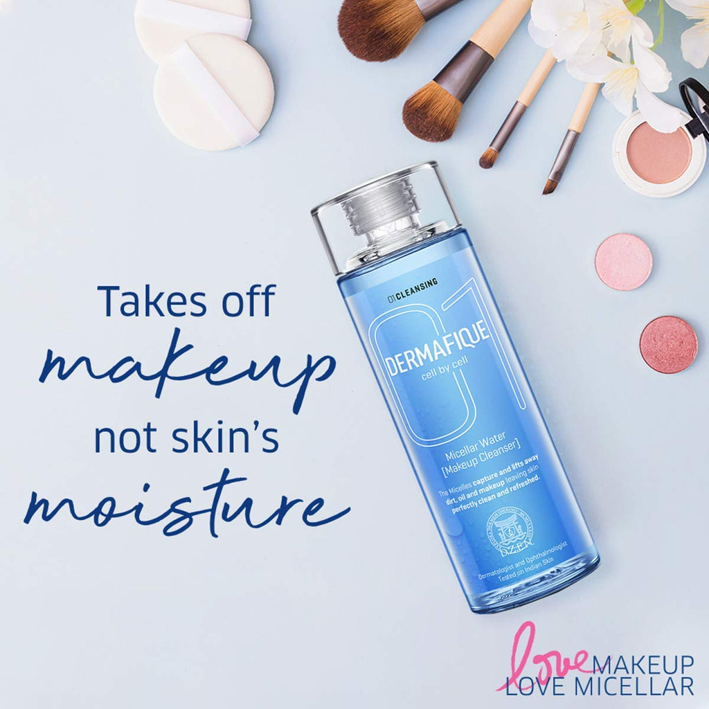Dermafique Micellar Water, with Hyaluronic Acid - Alcohol Free Makeup Cleanser, Removes Makeup
