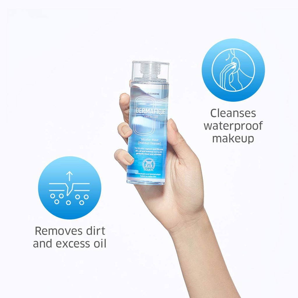 Dermafique Micellar Water, with Hyaluronic Acid - Alcohol Free Makeup Cleanser, Removes Makeup
