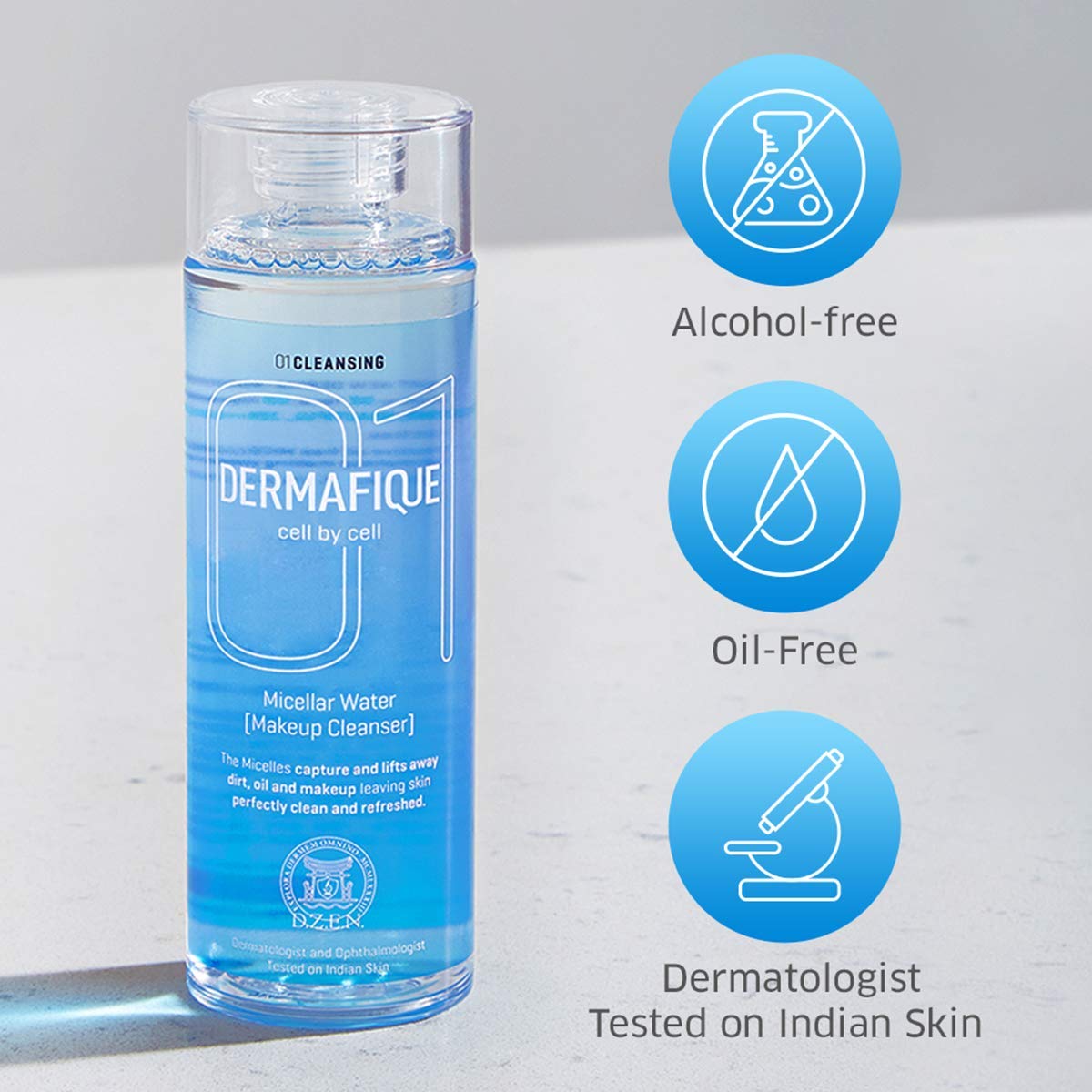 Dermafique Micellar Water, with Hyaluronic Acid - Alcohol Free Makeup Cleanser, Removes Makeup