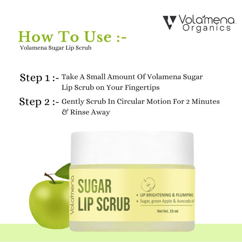 Volamena Lip Scrub With Sugar, Green Apple Extract & Avocado Oil