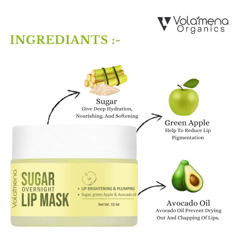 Volamena Overnight Lip Mask With Sugar, Green Apple Extract & Avocado Oil