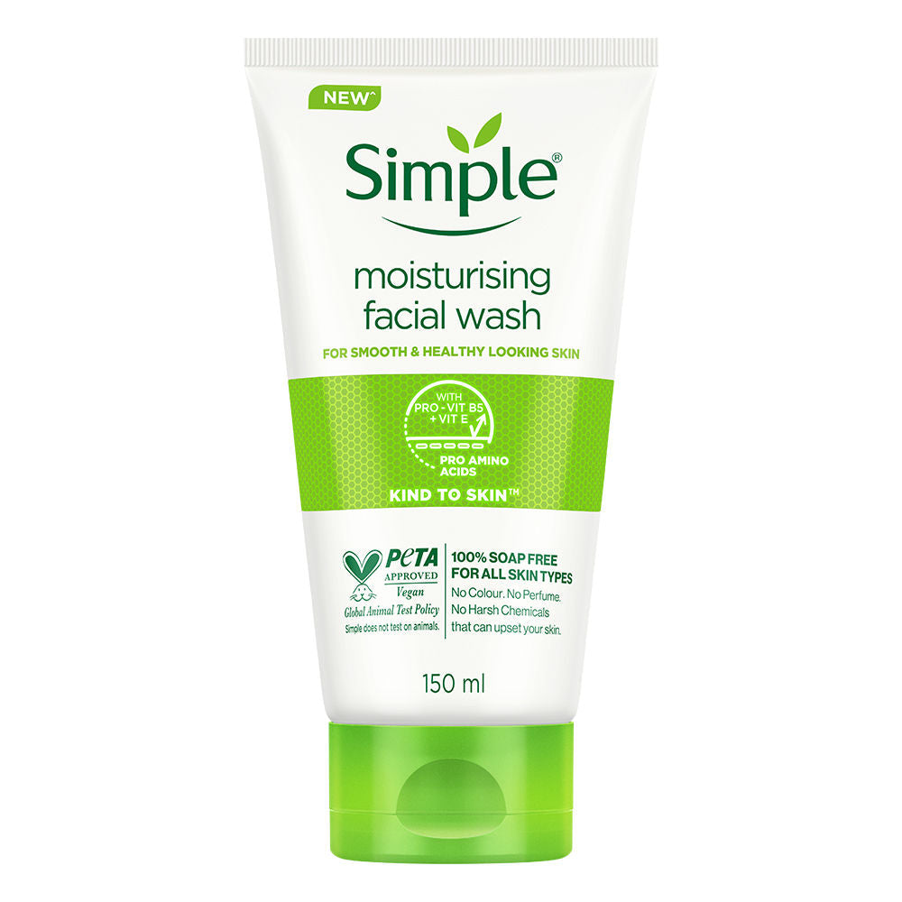 Simple Kind To Skin Moisturising Facial Wash, Reduces Dryness with Panthenol for Dry Skin
