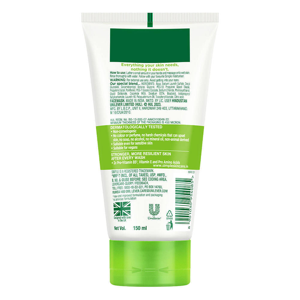 Simple Kind To Skin Moisturising Facial Wash, Reduces Dryness with Panthenol for Dry Skin