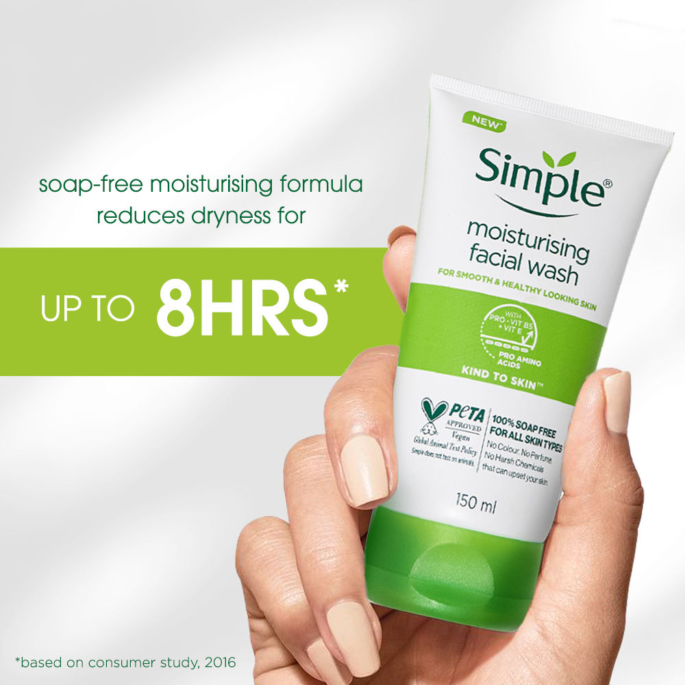 Simple Kind To Skin Moisturising Facial Wash, Reduces Dryness with Panthenol for Dry Skin