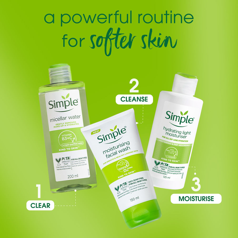 Simple Kind To Skin Moisturising Facial Wash, Reduces Dryness with Panthenol for Dry Skin
