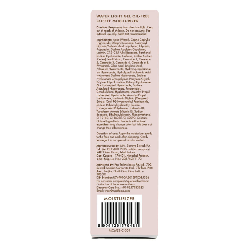 MCaffeine Oil-Free Coffee Face Moisturizer Gel with Hyaluronic Acid & Pro-Vit B5 for Deep Hydration
