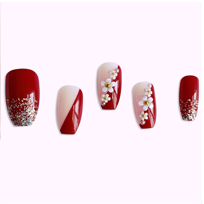 Secret Lives Wine Red Color With White 3D Flower & Golden Pearls