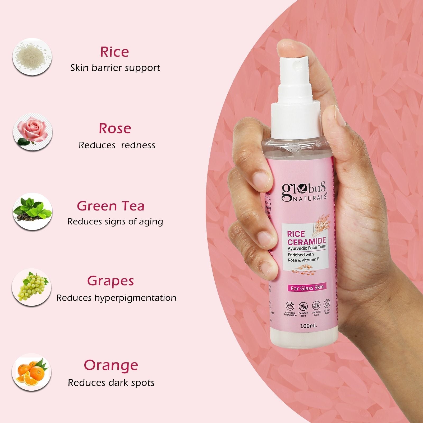 Globus Naturals Rice Ceramide Ayurvedic Face Toner