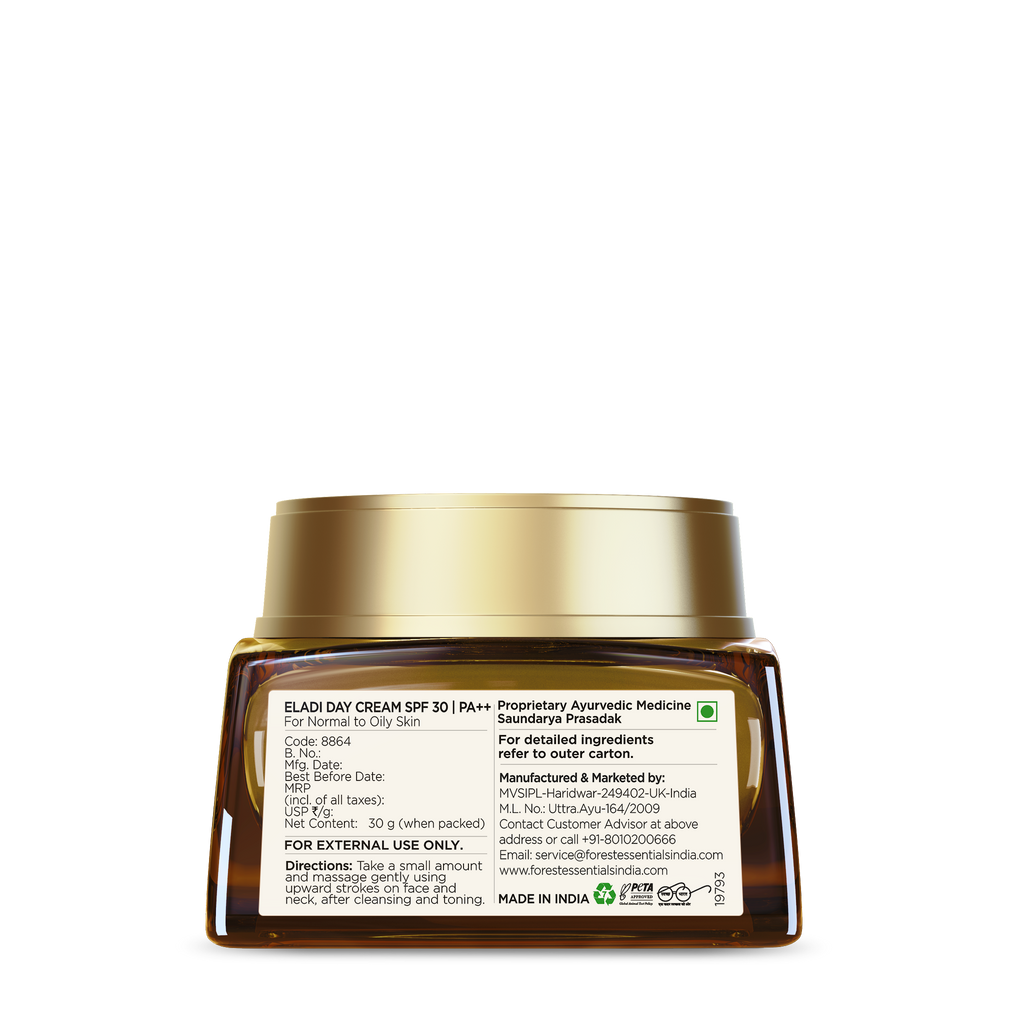 Forest Essentials Eladi Day Cream With SPF 30 PA++ Ayurvedic For Acne Prone Skin With Niacinamide