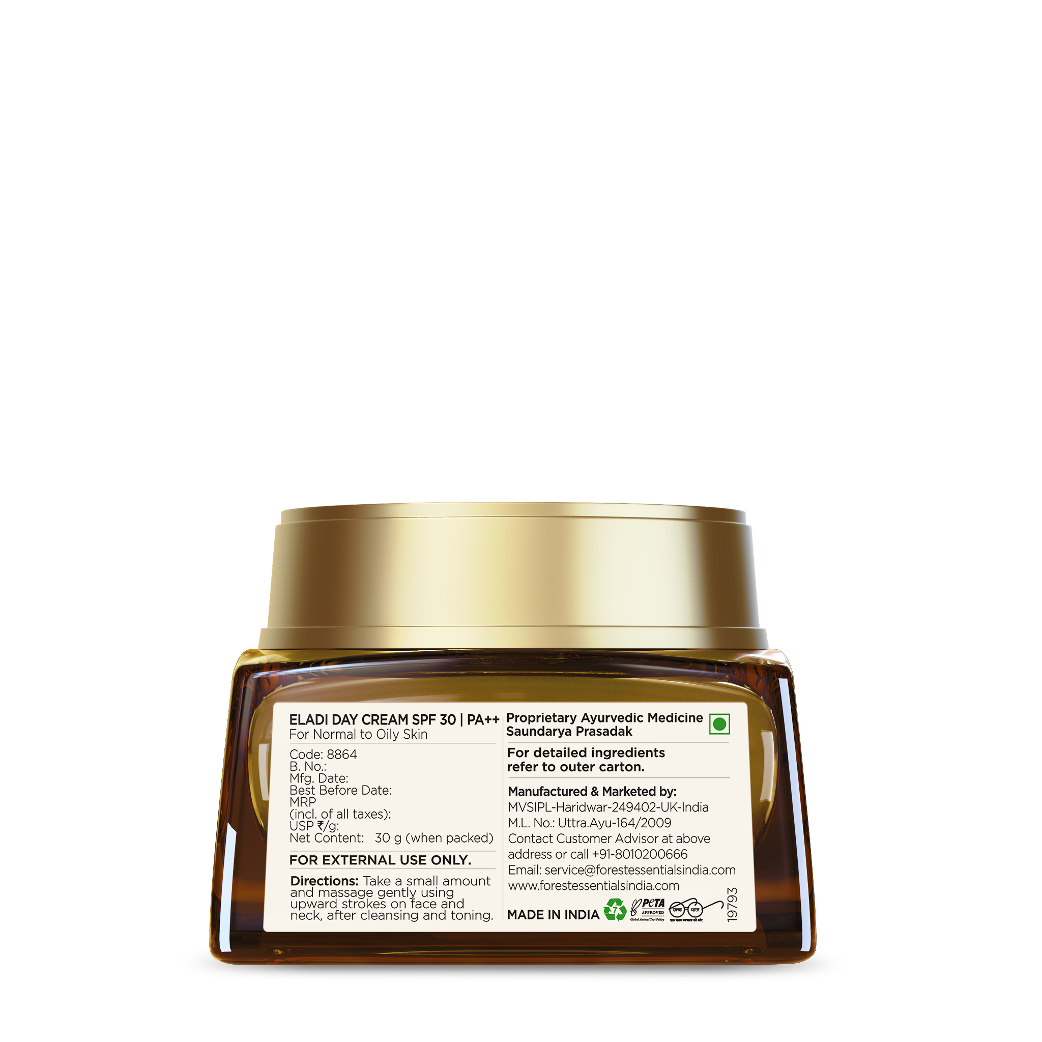 Forest Essentials Eladi Day Cream With SPF 30 PA++ Ayurvedic For Acne Prone Skin With Niacinamide