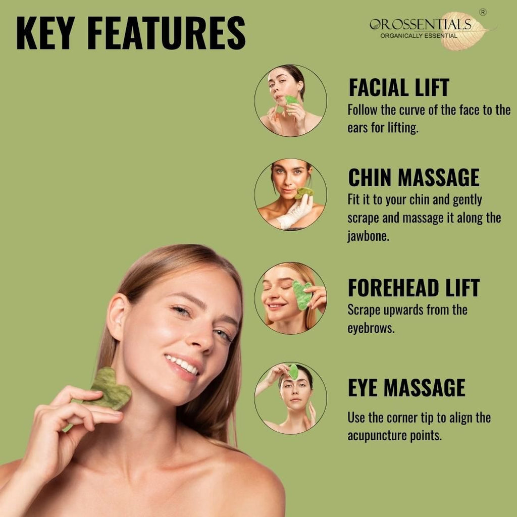 OROSSENTIALS Jade Gua Sha Stone Face Massager For Face, Neck Glow & Skin Brightening