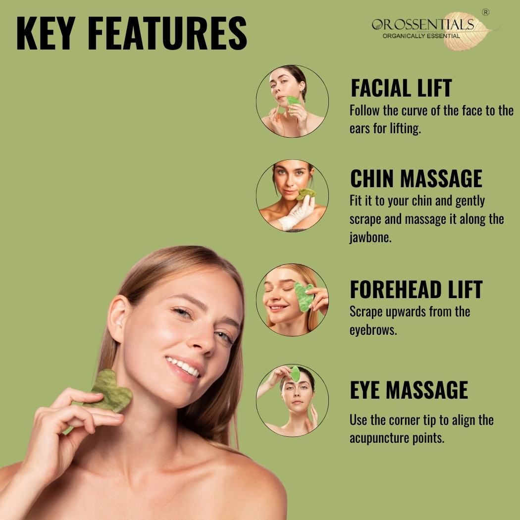 OROSSENTIALS Jade Gua Sha Stone Face Massager For Face, Neck Glow & Skin Brightening