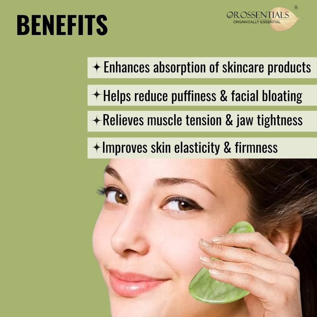 OROSSENTIALS Jade Gua Sha Stone Face Massager For Face, Neck Glow & Skin Brightening