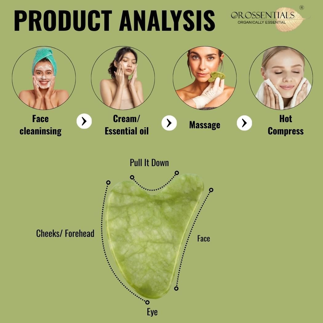 OROSSENTIALS Jade Gua Sha Stone Face Massager For Face, Neck Glow & Skin Brightening
