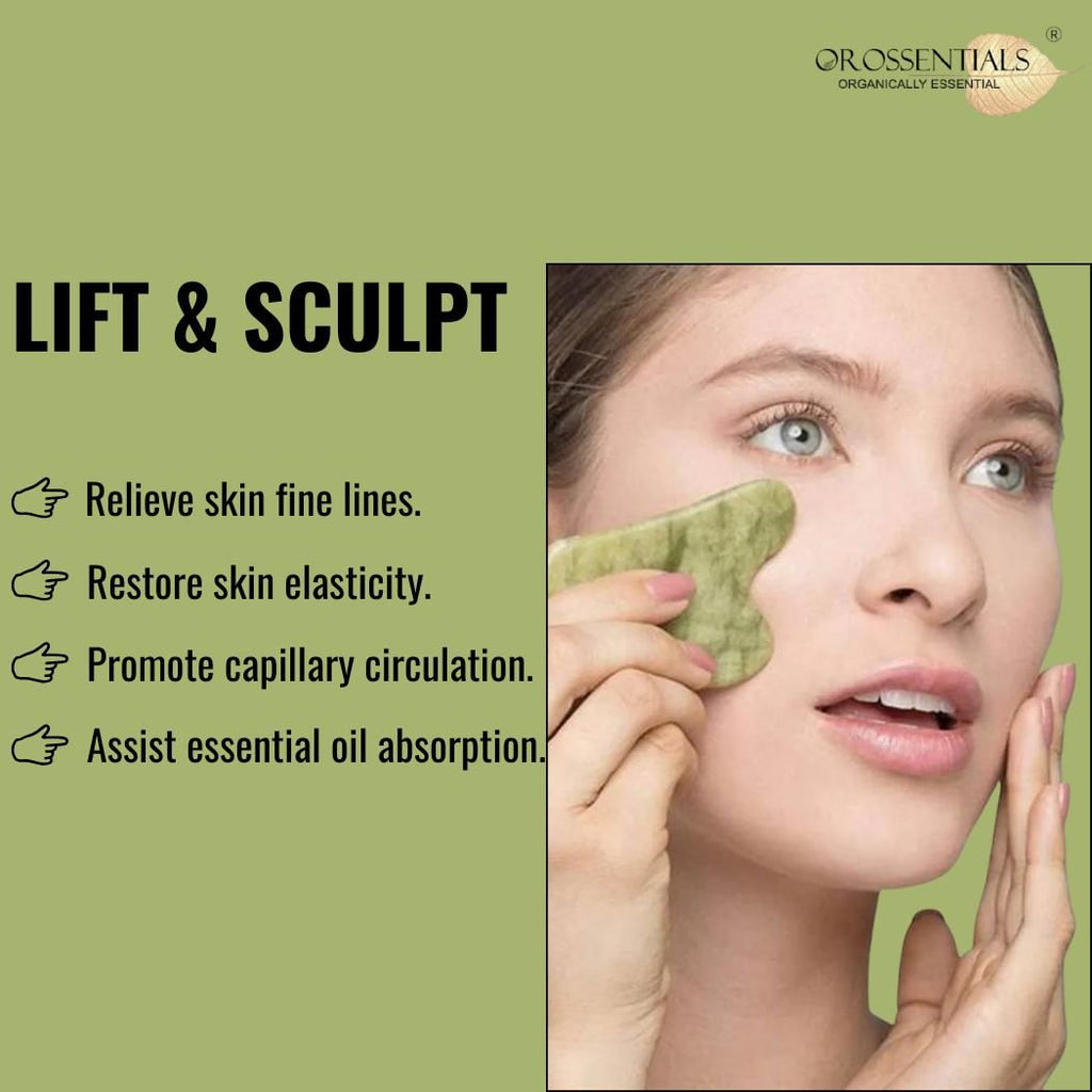 OROSSENTIALS Jade Gua Sha Stone Face Massager For Face, Neck Glow & Skin Brightening