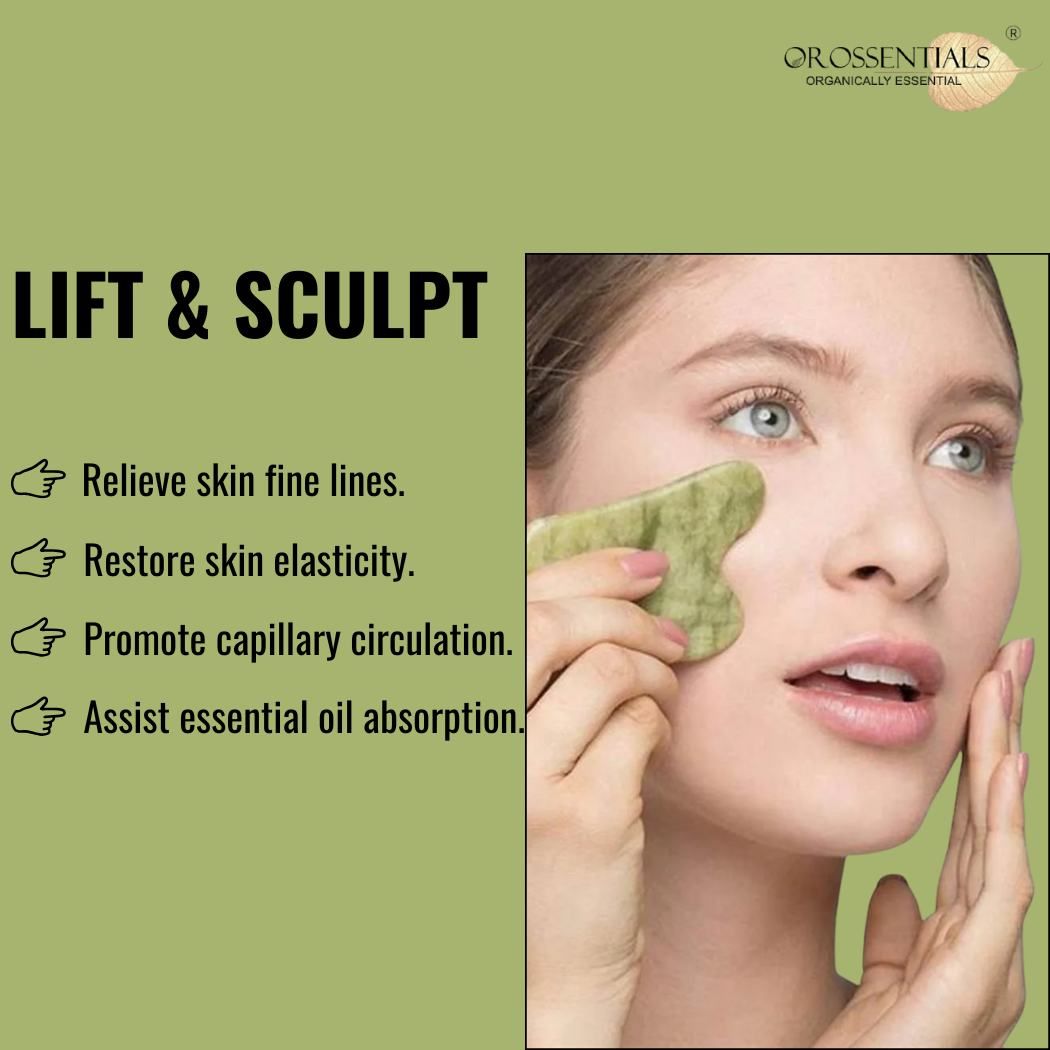 OROSSENTIALS Jade Gua Sha Stone Face Massager For Face, Neck Glow & Skin Brightening