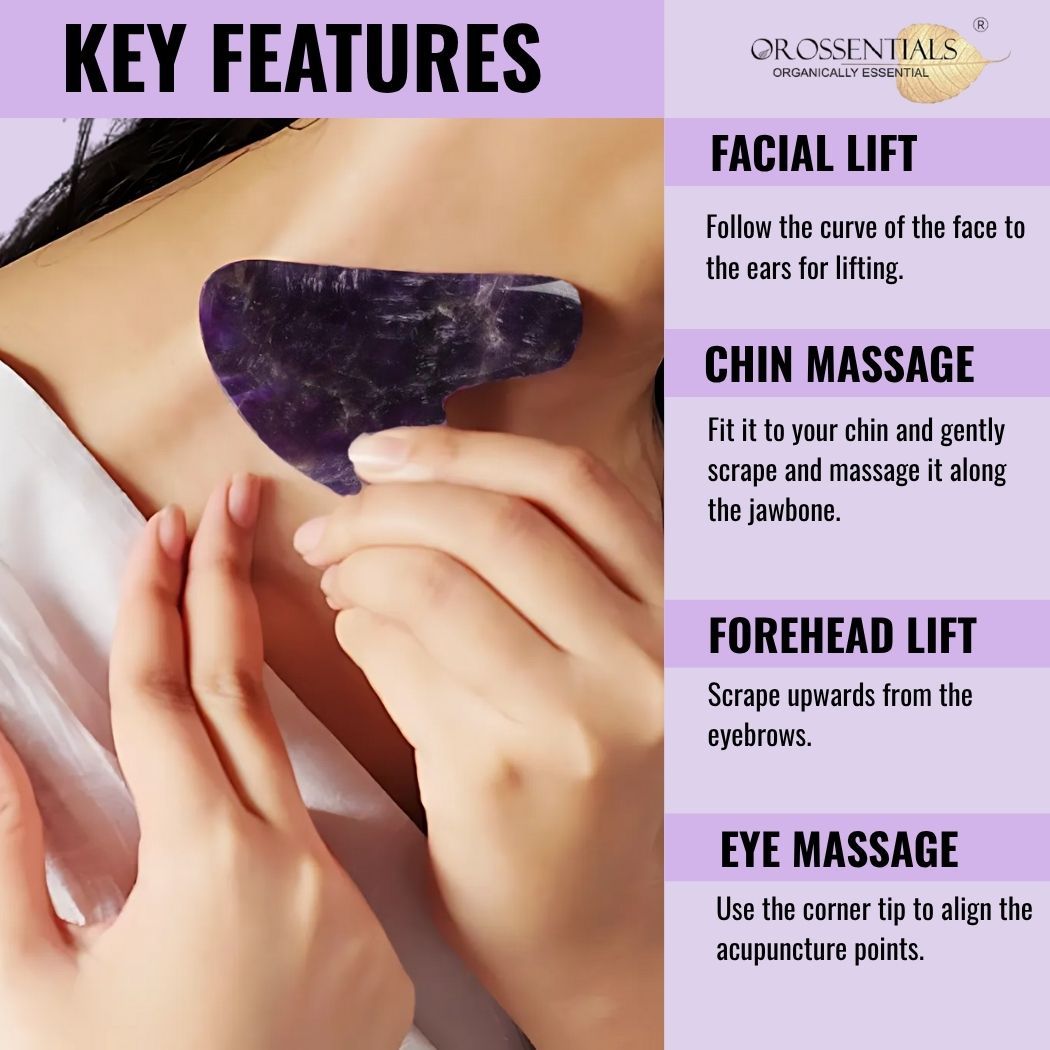 OROSSENTIALS Amethyst Gua Sha Stone Face Massager For Face, Neck Glow & Skin Brightening