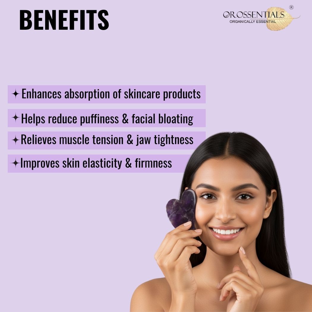 OROSSENTIALS Amethyst Gua Sha Stone Face Massager For Face, Neck Glow & Skin Brightening