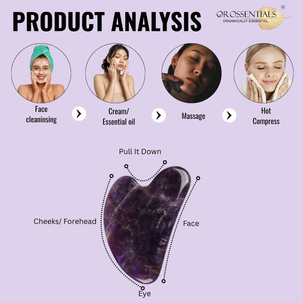 OROSSENTIALS Amethyst Gua Sha Stone Face Massager For Face, Neck Glow & Skin Brightening