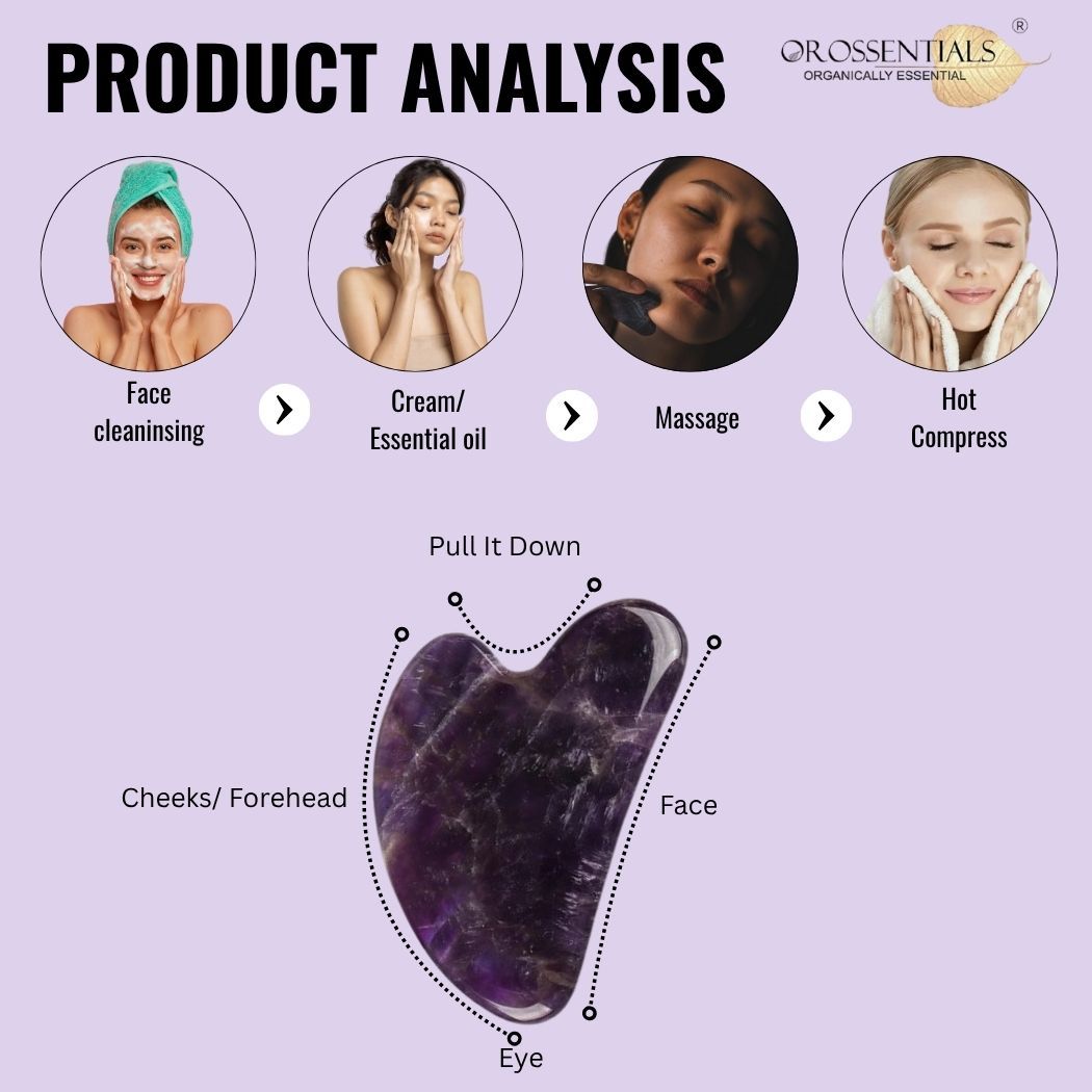 OROSSENTIALS Amethyst Gua Sha Stone Face Massager For Face, Neck Glow & Skin Brightening