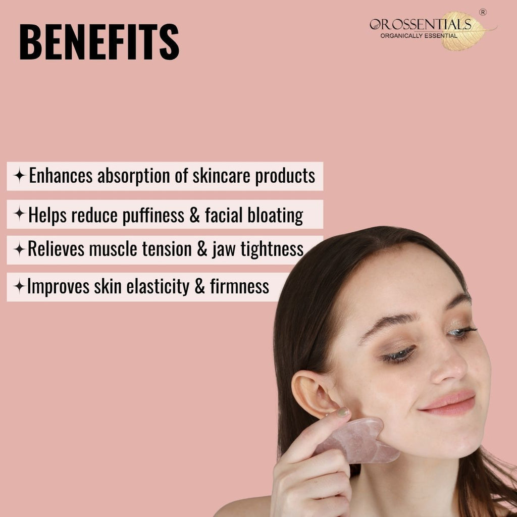 OROSSENTIALS Rose Quartz Gua Sha Stone Face Massager For Face, Neck Glow & Skin Brightening