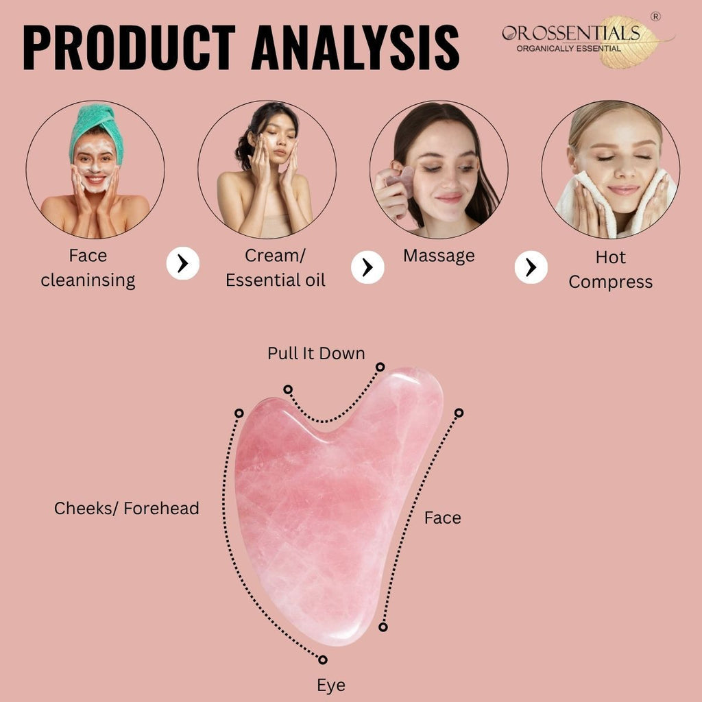 OROSSENTIALS Rose Quartz Gua Sha Stone Face Massager For Face, Neck Glow & Skin Brightening