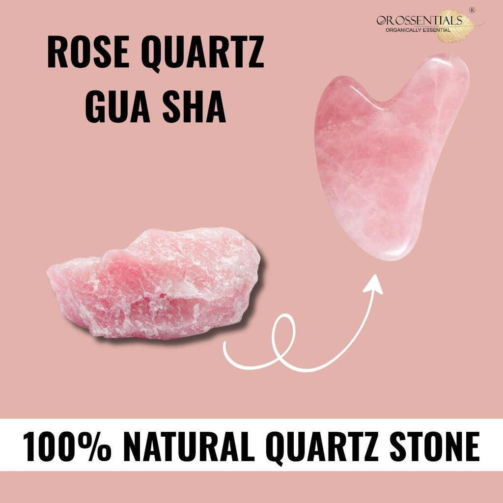 OROSSENTIALS Rose Quartz Gua Sha Stone Face Massager For Face, Neck Glow & Skin Brightening