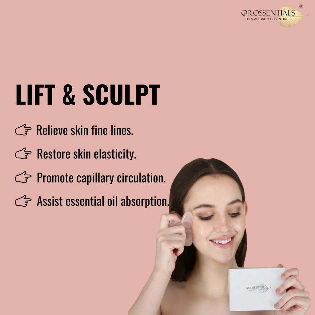 OROSSENTIALS Rose Quartz Gua Sha Stone Face Massager For Face, Neck Glow & Skin Brightening